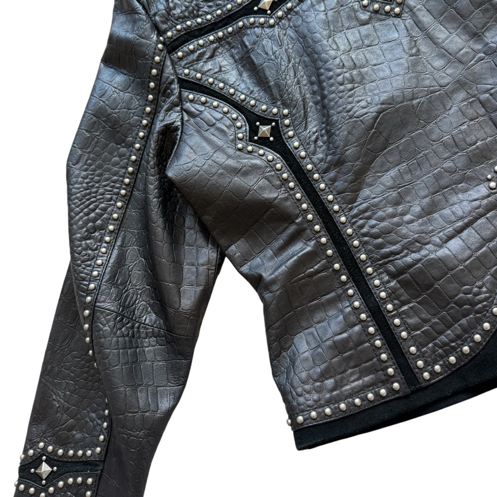 VTG Cripple Creek Studded Leather Jacket XL Western Croc Embossed Biker Rocker - Picture 13 of 16